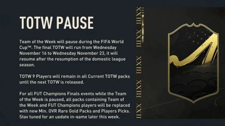 FIFA 23 FUT Champions Rewards: TOTW Pause Update